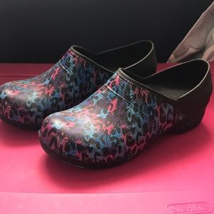 Multi-color Cheetah Sanita Clogs Great Condition!